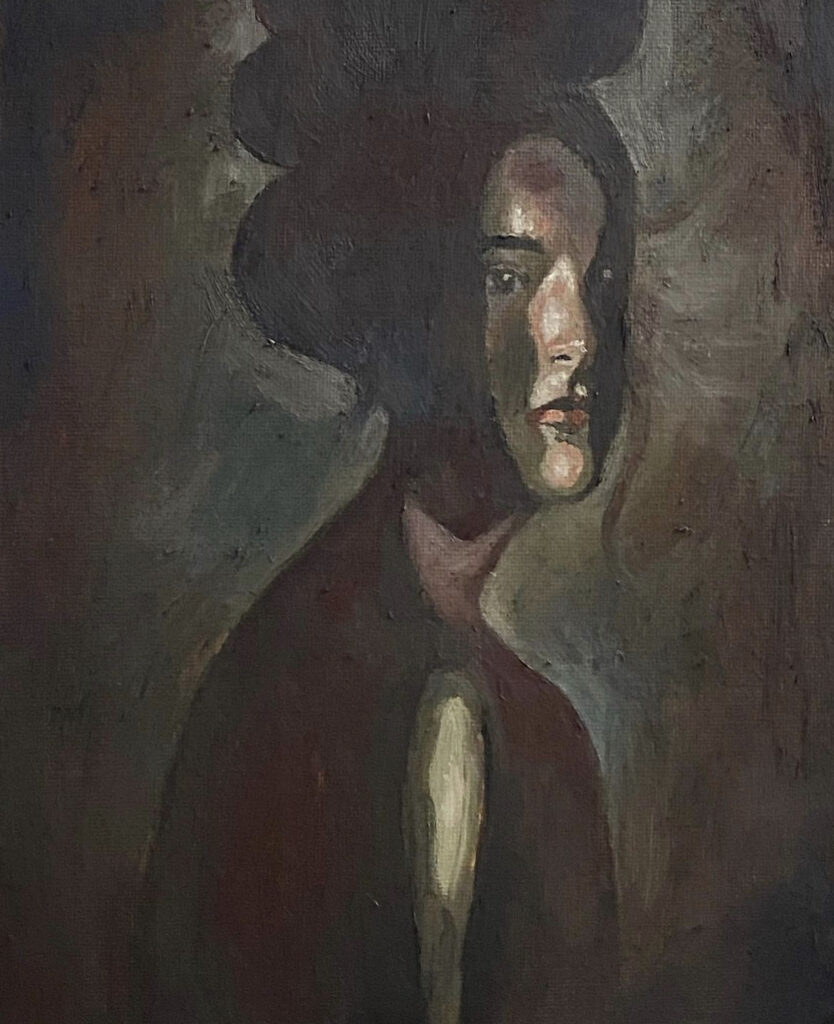 oil painting of a shadowed woman