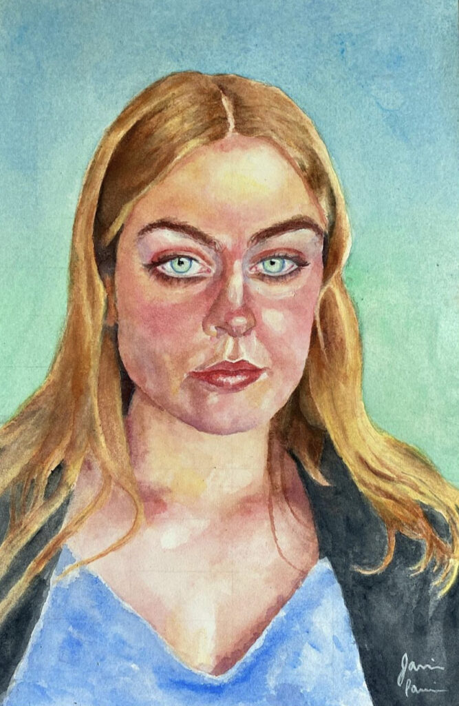 watercolor portrait of a young blonde woman