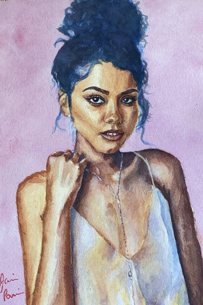 watercolor portrait of a young woman